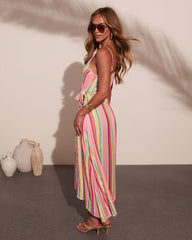 Sundrenched Escape Striped Wrap Tie Maxi Dress