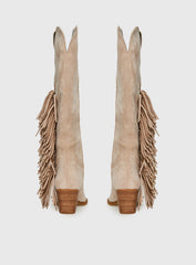 Billini Ardie Faux Suede Tassel Cowboy Boots Light Beige
