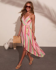 Sundrenched Escape Striped Wrap Tie Maxi Dress