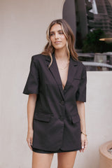 Brielle Short Sleeve Blazer Top - Black