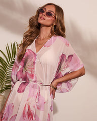 Paradise Blossom Floral Print Cover Up Mini Dress