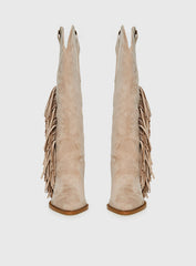 Billini Ardie Faux Suede Tassel Cowboy Boots Light Beige