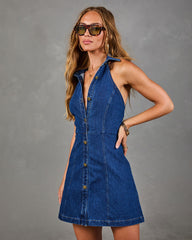 Moonstone Trail Denim Halter Neck Mini Dress