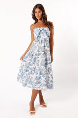 Cherie Bow Front Midi Dress - Blue