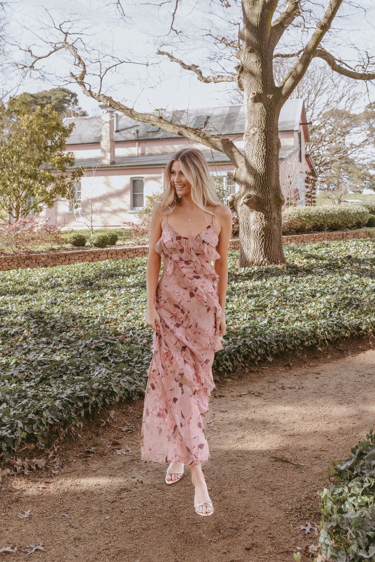 Ciao Ruffles Maxi Dress - Pale Pink Floral